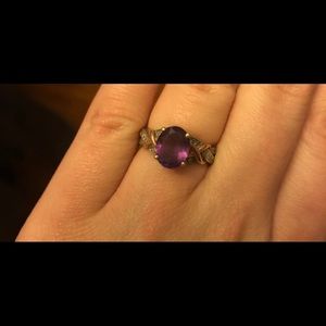 Amethyst Diamond Band Rose Gold Accent Ring